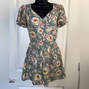 Floral V-Neck Romper in Green and Cream by Blue Rain Women’s Size XXS